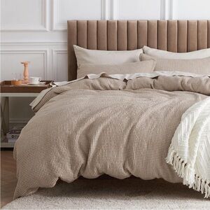 Bedsure Duvet Cover King - 100% Cotton Waffle Weave Khaki Oeko Tex Certified